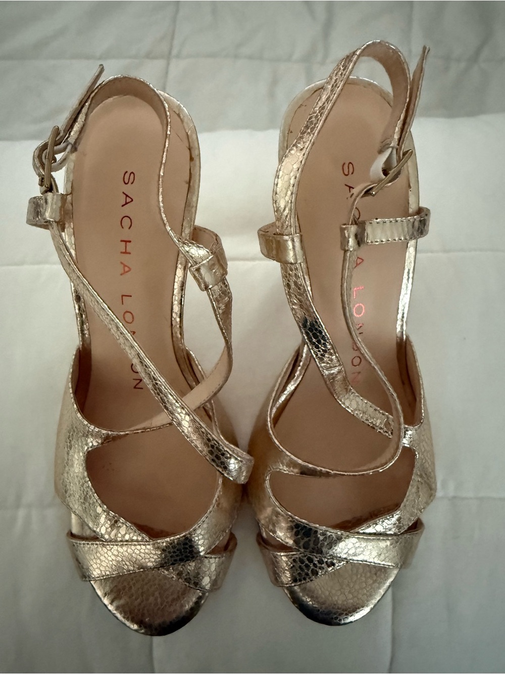 Sacha London Metallic Rose Gold Strappy Slingback Heels